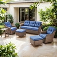 thumbnail image 1 of Bellefurn Luxury High Back Outdoor Furniture Set with 6 inch Thick Cushion,Patio Furniture Set with Swivel Rocker Chair,Sofa and Coffee Table,5 PCS Wicker Conversation Set for Yard,Deck,Poolside, 1 of 11
