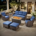 thumbnail image 1 of Bellefurn Luxury High Back Outdoor Furniture Set with Fire Pit Table and Swivel Rocker Chair,Couch,2 Ottomans and Side Table,7 PCS Wicker Outdoor Conversation Sets for Porch,Deck,Garden, 1 of 13