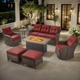 thumbnail image 1 of Bellefurn Luxury High Back Outdoor Furniture Set with Fire Pit Table and Swivel Rocker Chair,Couch,2 Ottomans and Side Table,7 PCS Wicker Outdoor Conversation Sets for Porch,Deck,Garden, 1 of 13