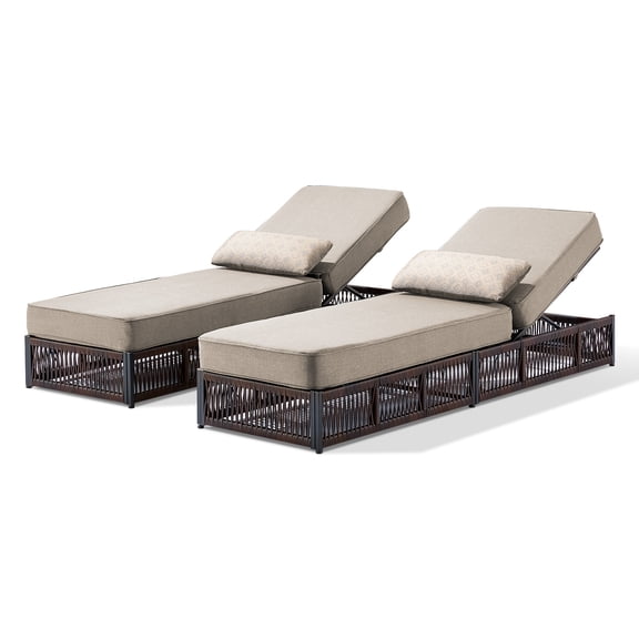 Luxury Outdoor Chaise Lounges with 5 Inch Thickened Cushions,High Back Brown Wicker Patio Recliners Patio Chaise Lounge with 5 Position Adjustable,Rattan Reclining Beach Chair for Pool,Outside,Garden