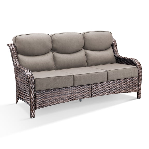 Bellefurn Luxury 73" Outdoor Patio High Back Sofa,Rattan Oversized 3-Seater Couch with 6-Inch Thick Cushions,Patio Furniture Sofa Set for Porch,Poolside,Deck,and Yard
