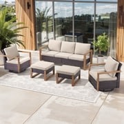 Bellefurn Wicker Patio Furniture Sets,5 Pieces Outdoor Conversation Sets with Swivel Rocker Chairs Sofa and Ottomans for Deck Porch Poolside