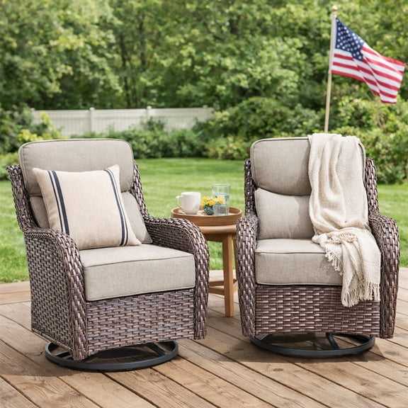 Bellefurn Outdoor Swivel Rocker Patio Chairs,Patio Swivel Chairs Set of 2 Wicker Patio Chairs Patio Furniture Set for Porch Balcony Garden Deck Yard
