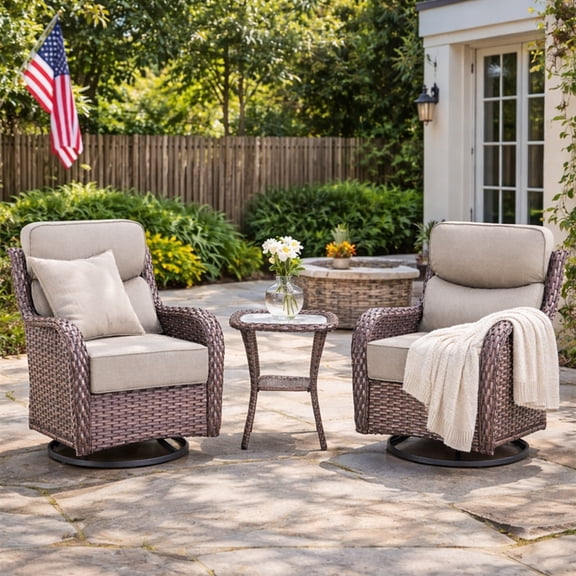 Bellefurn Outdoor Swivel Rocker Patio Chairs with Side Table,Patio Swivel Chairs Set of 2 Wicker Patio Chairs Patio Furniture Set for Porch Balcony Garden Deck Yard