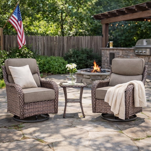 Bellefurn Outdoor Swivel Rocker Patio Chairs with Side Table,Patio Swivel Chairs Set of 2 Wicker Patio Chairs Patio Furniture Set for Porch Balcony Garden Deck Yard