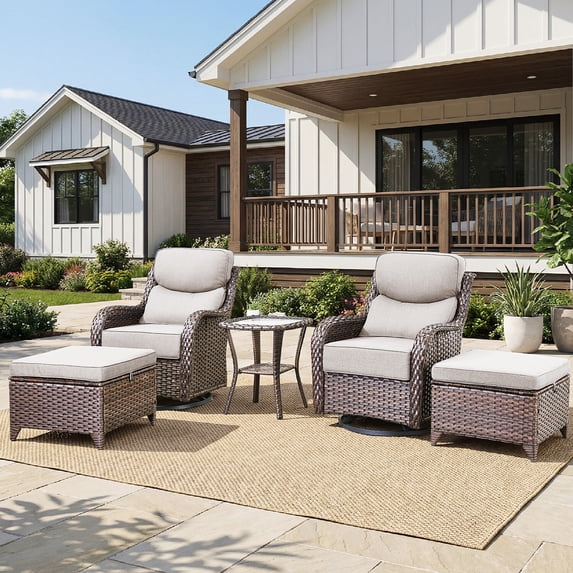 Bellefurn Luxuxry Outdoor Swivel Rocker Patio Chairs,Patio Swivel Chairs Set of 2 with Ottomans Wicker Patio Chairs Patio Furniture Set for Porch Balcony Garden