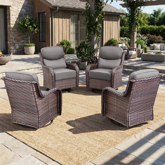 Bellefurn Luxuxry Outdoor Swivel Rocker Patio Chairs,Patio Swivel Chairs Set of 4 Wicker Patio Chairs Patio Furniture Set for Porch Balcony Garden