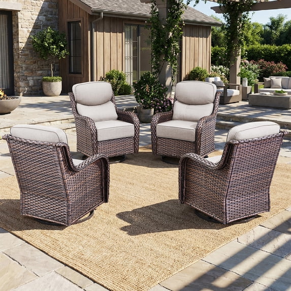 Bellefurn Luxuxry Outdoor Swivel Rocker Patio Chairs,Patio Swivel Chairs Set of 4 Wicker Patio Chairs Patio Furniture Set for Porch Balcony Garden