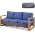 thumbnail image 1 of Bellefurn Outdoor 3 Seater Sofa Patio Couch Rattan Sofa with Waterproof Sofa Cover Set,Outdoor Patio Conversation Sets for Outdoor,Balcony,Front Porch, 1 of 10