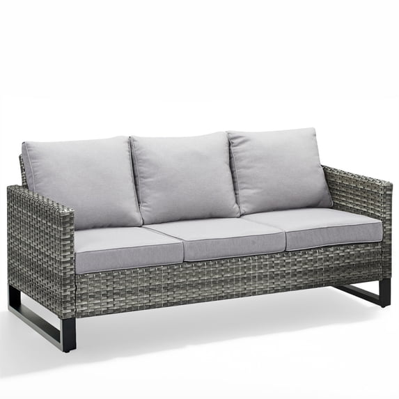 Bellefurn Outdoor 3 Seats Patio Sofa,All-Weather Wicker Deep Seat Outdoor Couch with Removable Cushions for Porch, Backyard, Balcony, Deck
