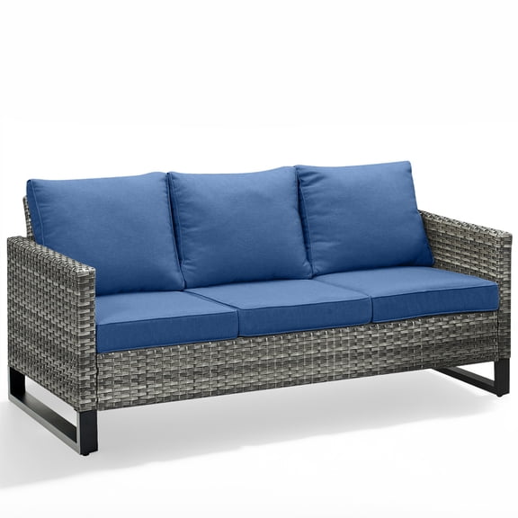 Bellefurn Outdoor 3 Seats Patio Sofa,All-Weather Wicker Deep Seat Outdoor Couch with Removable Cushions for Porch, Backyard, Balcony, Deck