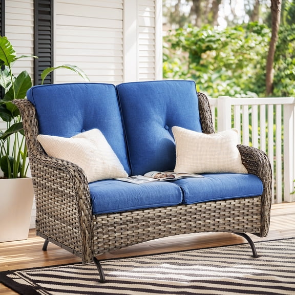 Bellefurn Outdoor Loveseat Sofa Patio Glider Rocking Bench,Garden Loveseat Seating Patio Chair Set with Cushion,for Porch Balcony and Backyard