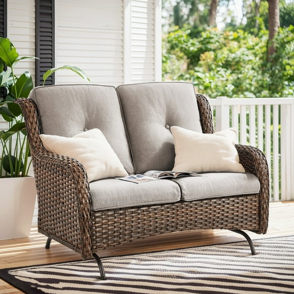 Bellefurn Outdoor Loveseat Sofa Patio Glider Rocking Bench,Garden Loveseat Seating Patio Chair Set with Cushion,for Porch Balcony and Backyard