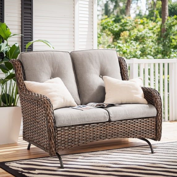 Bellefurn Outdoor Loveseat Sofa Patio Glider Rocking Bench,Garden Loveseat Seating Patio Chair Set with Cushion,for Porch Balcony and Backyard