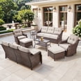 thumbnail image 1 of Bellefurn Outdoor Patio Furniture Set with 6 inch Thick Cushion and Swivel Rocker Chairs,Wicker Sofa,Coffee Table and Ottomans,8 PCS Outdoor Conversation Set for Porch,Deck,Yard, 1 of 11