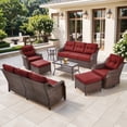 thumbnail image 1 of Bellefurn Outdoor Patio Furniture Set with 6 inch Thick Cushion and Swivel Rocker Chairs,Wicker Sofa,Coffee Table and Ottomans,8 PCS Outdoor Conversation Set for Porch,Deck,Yard, 1 of 11