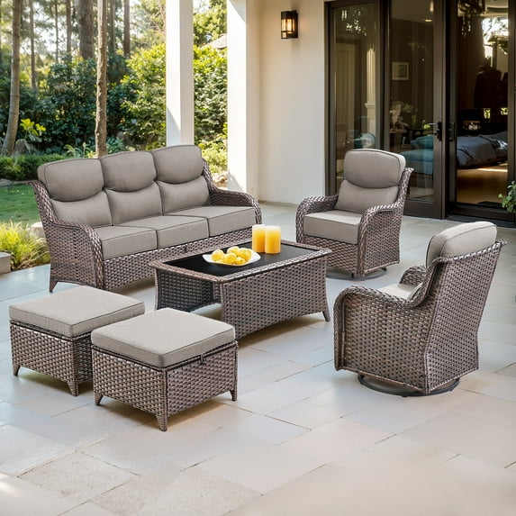 Bellefurn Outdoor Swivel Rocker Patio Chairs with 6 inch Thick Cushions,Outdoor Swivel Chairs Patio Swivel Glider Chairs,Wicker Outdoor Patio Furniture Set for Porch Balcony Deck