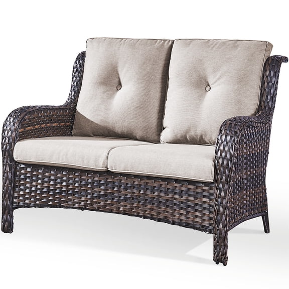 Bellefurn Outdoor Loveseat Patio Couch,Rattan Garden Sofa 2-Seat Outdoor Sofa Thicking Cushions Rattan Garden Furniture Sets for Outdoor,Balcony,Backyard,Poolside