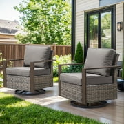 Bellefurn Outdoor Patio Swivel Rocker Patio Chairs,Wicker Patio Swivel Glider Chairs Set of 2 with Metal Wide Armrest and Thick Cushions for Porch Poolside Outdoor Furniture Set