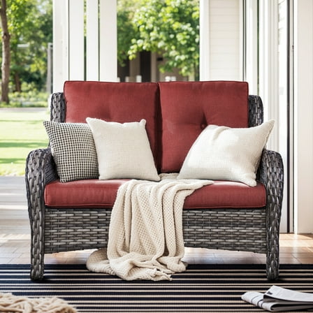 Bellefurn Outdoor Patio Wicker Loveseat,Outdoor Furniture 2 Seater Wicker Sofa with Removble Cushion for Porch Backyard Deck Poolside Garden