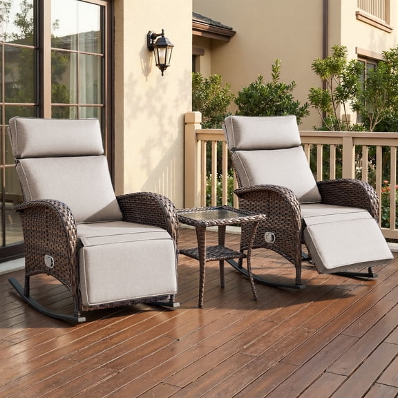 Bellefurn Outdoor Rocking Recliner Chairs,Patio Wicker Rocking Chairs Outdoor Lounge Chairs with Adjustable Backrest & Footrest,Reclining Lounge Rocker Chair for Outdoor,Fire Pit,Pool,Garden