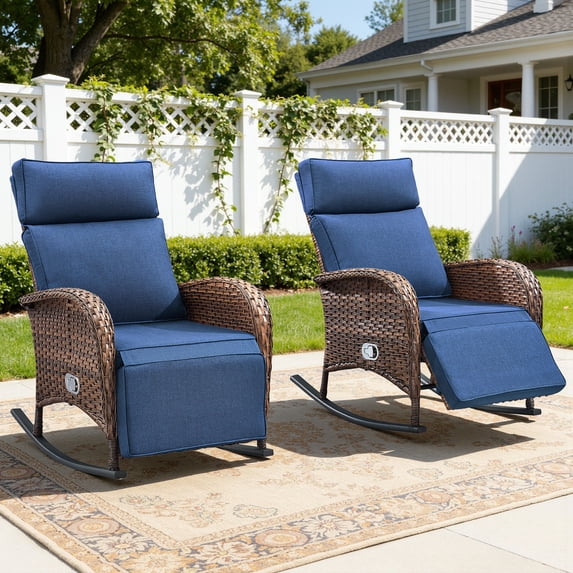 Bellefurn Outdoor Rocking Recliner Chairs,Patio Wicker Rocking Chairs Outdoor Lounge Chairs with Adjustable Backrest & Footrest,Reclining Lounge Rocker Chair for Outdoor,Fire Pit,Pool,Garden