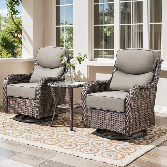 Bellefurn Luxury Outdoor Patio Swivel Rocking Chairs Set of 2 with Side Table,Patio Furniture Chairs Set for Balcony,Porch,Garden
