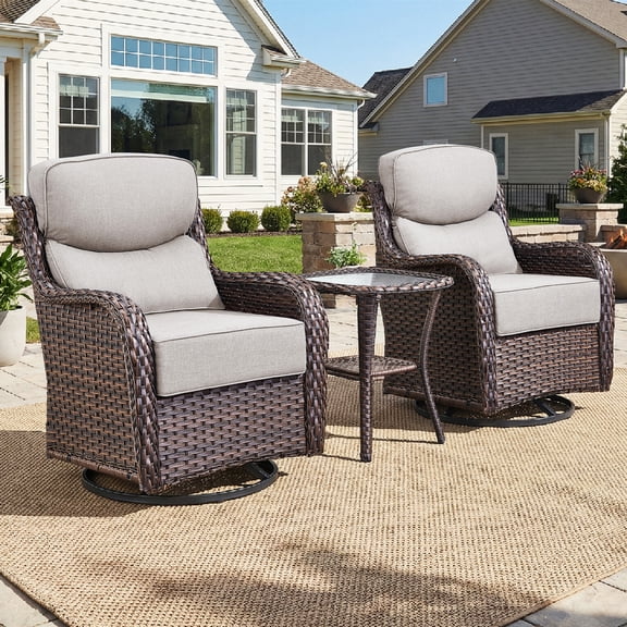 Bellefurn Outdoor Swivel Rocker Patio Chairs with 6 inch Thick Cushions,Outdoor Swivel Chairs with Table,Patio Swivel Glider Chairs Wicker Outdoor Patio Furniture Set for Porch Balcony Deck