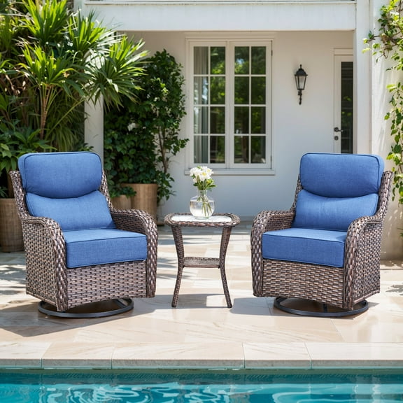 Bellefurn Outdoor Swivel Rocker Patio Chairs with 6 inch Thick Cushions,Patio Swivel Glider Chairs Set of 2 with Side Table,Outdoor Patio Furniture Set for Porch Balcony Deck