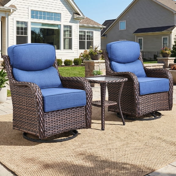 Bellefurn Outdoor Swivel Rocker Patio Chairs with 6 inch Thick Cushions,Outdoor Swivel Chairs with Table,Patio Swivel Glider Chairs Wicker Outdoor Patio Furniture Set for Porch Balcony Deck