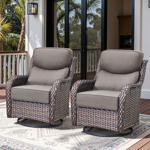 Bellefurn Outdoor Swivel Rocker Patio Chairs with 6 inch Thick Cushions,Outdoor Swivel Chairs Patio Swivel Glider Chairs,Wicker Outdoor Patio Furniture Set for Porch Balcony Deck