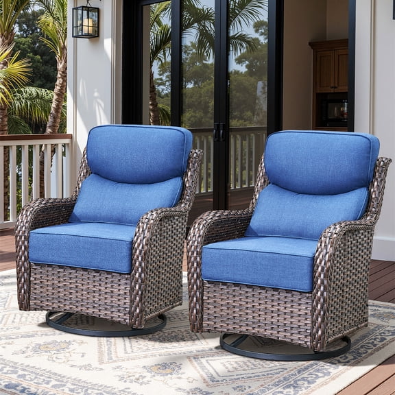 Bellefurn Outdoor Swivel Rocker Patio Chairs with 6 inch Thick Cushions,Outdoor Swivel Chairs Patio Swivel Glider Chairs,Wicker Outdoor Patio Furniture Set for Porch Balcony Deck