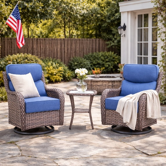 Bellefurn Outdoor Swivel Rocker Patio Chairs with 6 inch Thick Cushions,Outdoor Swivel Chairs with Table,Patio Swivel Glider Chairs Wicker Outdoor Patio Furniture Set for Porch Balcony Deck