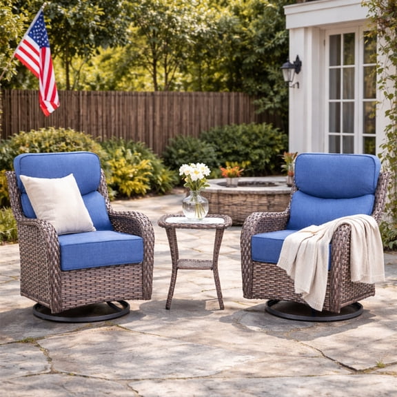 Bellefurn Outdoor Swivel Rocker Patio Chairs with 6 inch Thick Cushions,Outdoor Swivel Chairs with Table,Patio Swivel Glider Chairs Wicker Outdoor Patio Furniture Set for Porch Balcony Deck