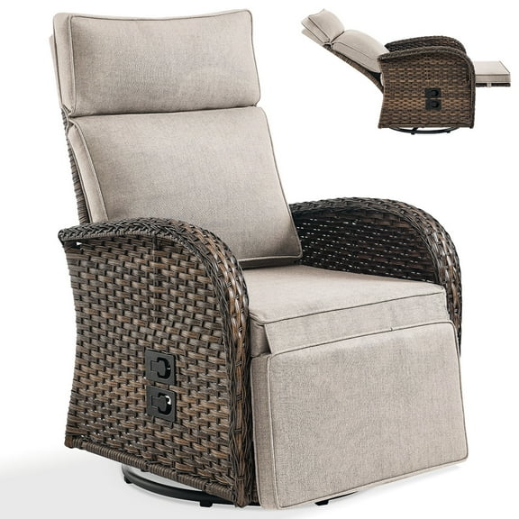 Bellefurn Outdoor Swivel Recliner Chairs,Patio Wicker Recliner Chairs Outdoor Lounge Chairs with Thickness Cushions,Adjustable Angle,Reclining Lounge Chair for Outdoor,Pool,Garden