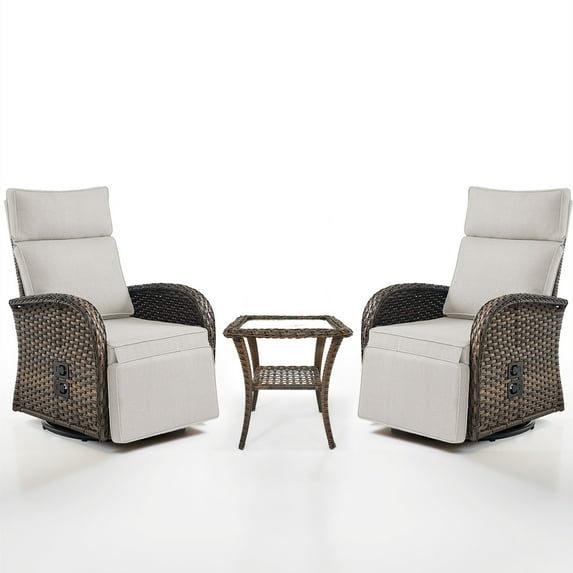 Bellefurn Outdoor Swivel Recliner Chairs,Patio Wicker Recliner Chairs Outdoor Lounge Chairs with Thickness Cushions,Adjustable Angle,Reclining Lounge Chair for Outdoor,Fire Pit,Pool,Garden