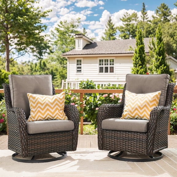 Bellefurn Outdoor Swivel Rocker Chairs Set of 2,Patio Wicker Swivel Glider Chairs Patio Rocking Chairs with Side Table Patio Furniture Set for Porch Deck Backyard Garden