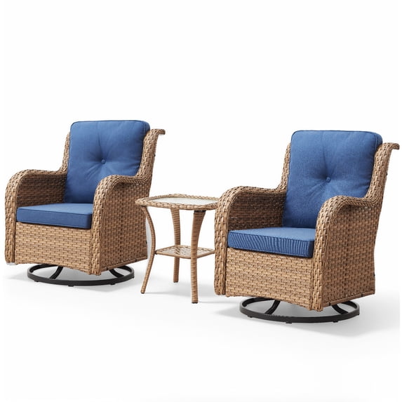 Bellefurn Outdoor Swivel Rocker Chairs Set of 2,Patio Wicker Swivel Glider Chairs Patio Rocking Chairs with Side Table Patio Furniture Set for Porch Deck Backyard Garden