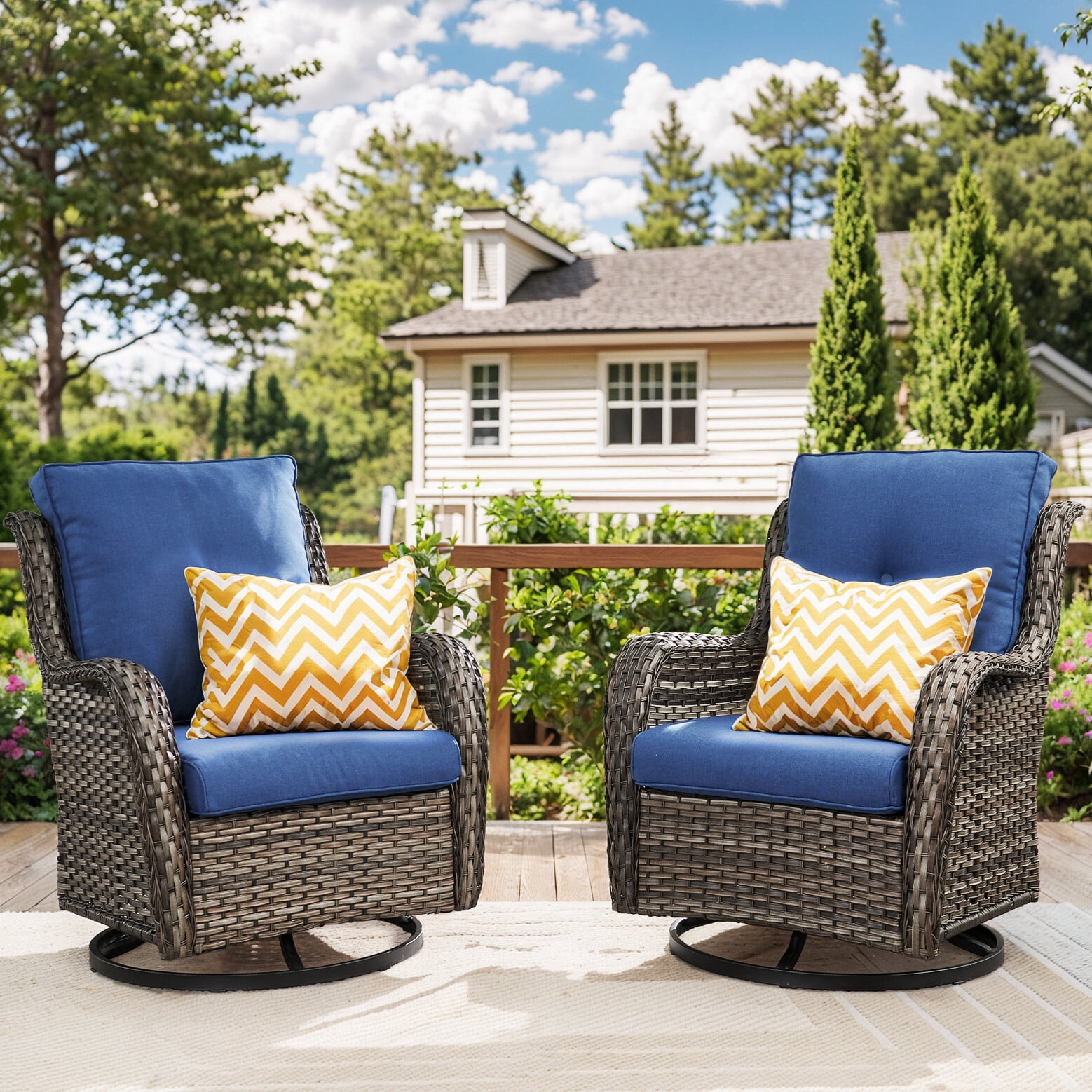 Side Rocking Chair Bellefurn Outdoor Swivel Rocker Chairs Set of 2,Patio Wicker Swivel ...