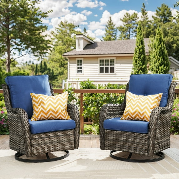 Bellefurn Outdoor Swivel Rocker Chairs Set of 2,Patio Wicker Swivel Glider Chairs Patio Rocking Chairs with Side Table Patio Furniture Set for Porch Deck Backyard Garden