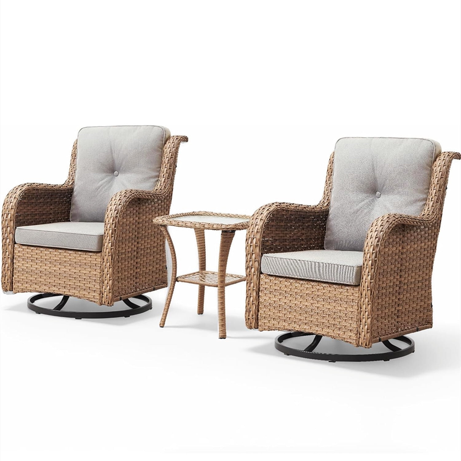 Side Rocking Chair Bellefurn Outdoor Swivel Rocker Chairs Set of 2,Patio Wicker Swivel ...