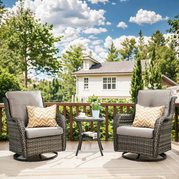 Bellefurn Outdoor Swivel Rocker Chairs Set of 2,Patio Wicker Swivel Glider Chairs Patio Rocking Chairs with Side Table Patio Furniture Set for Porch Deck Backyard Garden