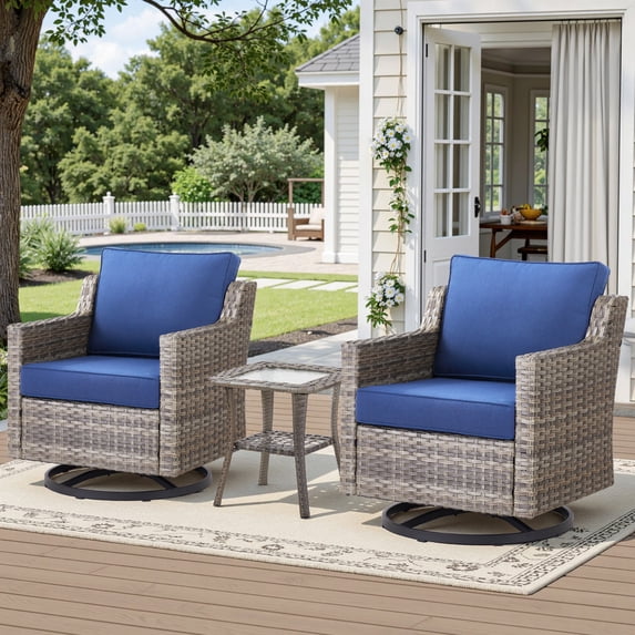 Bellefurn Outdoor Swivel Rocker Chairs Set of 2 with Table,Patio Wicker Swivel Glider Chairs High Back Patio Outdoor Rocking Chairs Patio Furniture Set for Porch Deck Backyard Garden