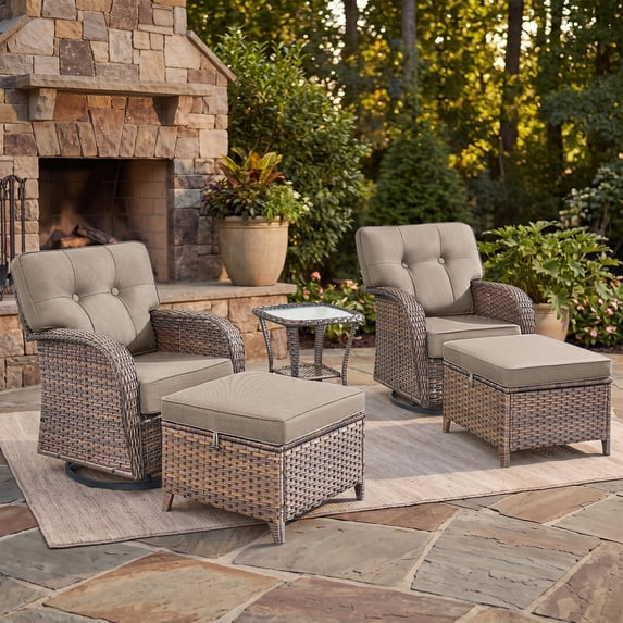 Bellefurn Outdoor Swivel Rocker Patio Chairs with Ottomans,Wicke Patio Swivel Chairs Glider Chairs,Outdoor Patio Furniture for Porch,Balcony,Garden,Deck & Backyard