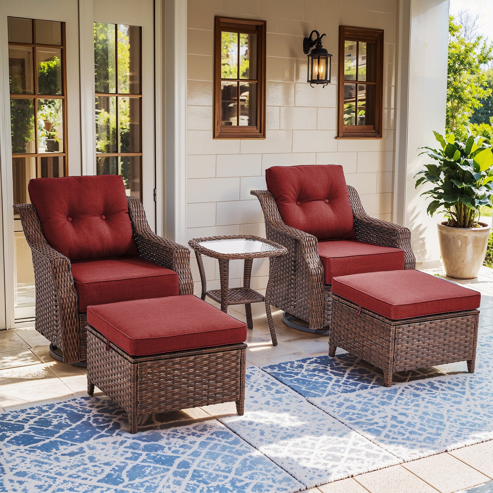 Bellefurn Luxury Outdoor Swivel Chairs Set with 6 inch Thick Cushions,Patio Wicker Swivel Rocking Chairs with Ottomans and Side Table,Patio Furniture Chairs Set for Balcony,Porch,Garden