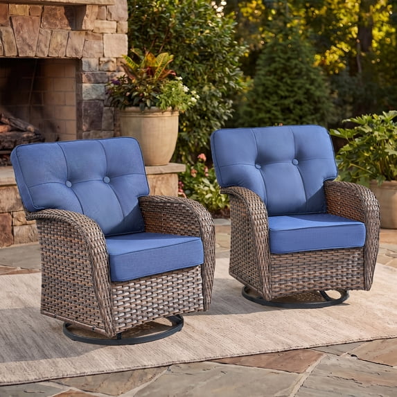 Bellefurn Outdoor Swivel Rocker Patio Chairs Set of 2,High Back Outdoor Wicker Swivel Chairs Patio Swivel Glider Chairs,Patio Furniture Set for Porch,Balcony,Garden,Deck & Backyard