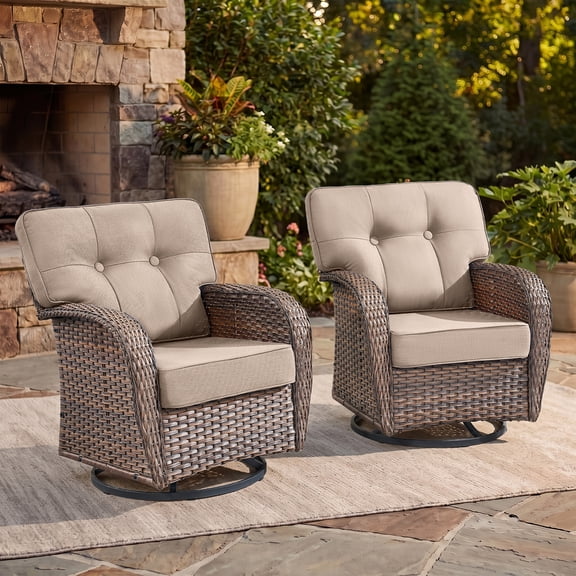 Bellefurn Outdoor Swivel Rocker Patio Chairs Set of 2,High Back Outdoor Wicker Swivel Chairs Patio Swivel Glider Chairs,Patio Furniture Set for Porch,Balcony,Garden,Deck & Backyard