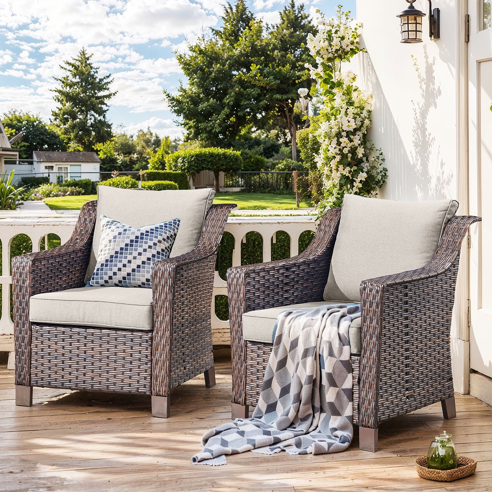 Bellefurn Outdoor Wicker Patio Chairs Set of 2,All-Weather Wicker Rattan Chairs Patio Furniture Chairs for Porch Balcony Backyard Yard Deck