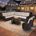 thumbnail image 1 of Bellefurn Outdoor Wicker Patio Furniture Set with Fire Pit Table,Outdoor Wicker Sectional Sofa Set L-Shaped Sectional Sofa with Swivel Rocker Chairs,Rattan Conversation Set for Backyard Porch Garden, 1 of 12