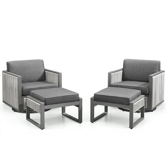 Bellefurn Outdoor Wicker Rocking Chair Patio Swivel Chairs Set of 2,Patio Swivel Rocker Rattan Furniture Sets with Ottoman for Outdoor Porch Deck Garden Backyard